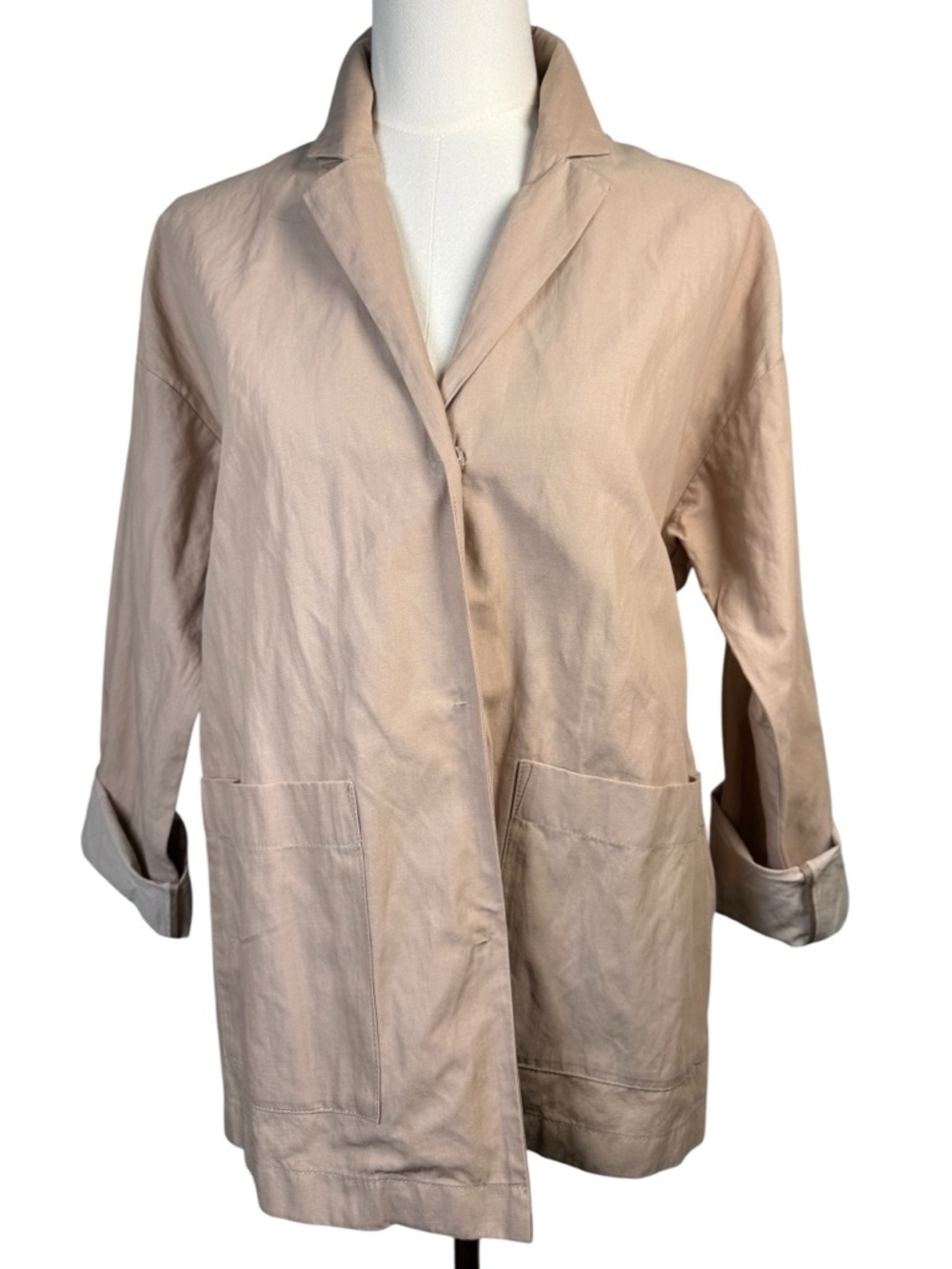 Eileen Fisher Organic Cotton Steel Boxy Jacket Bramble S Snap Blazer - Picture 3 of 12